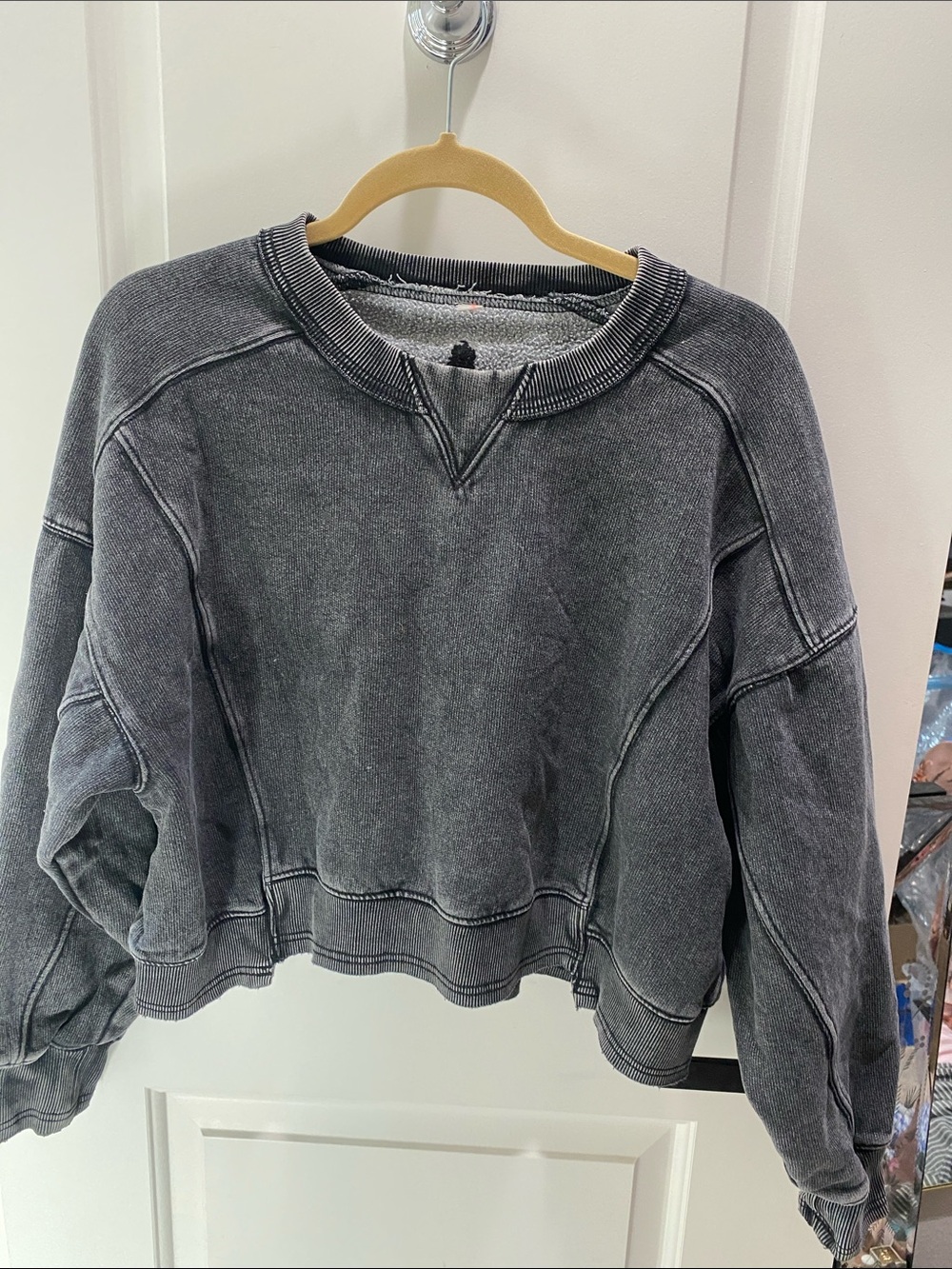 Free People Washed Black Women's Crewneck Sweatshirt